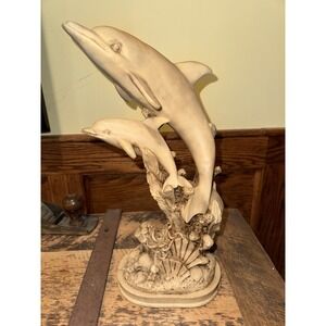 Hand Carved Vintage Dolphin and Coral Reef Sculpture